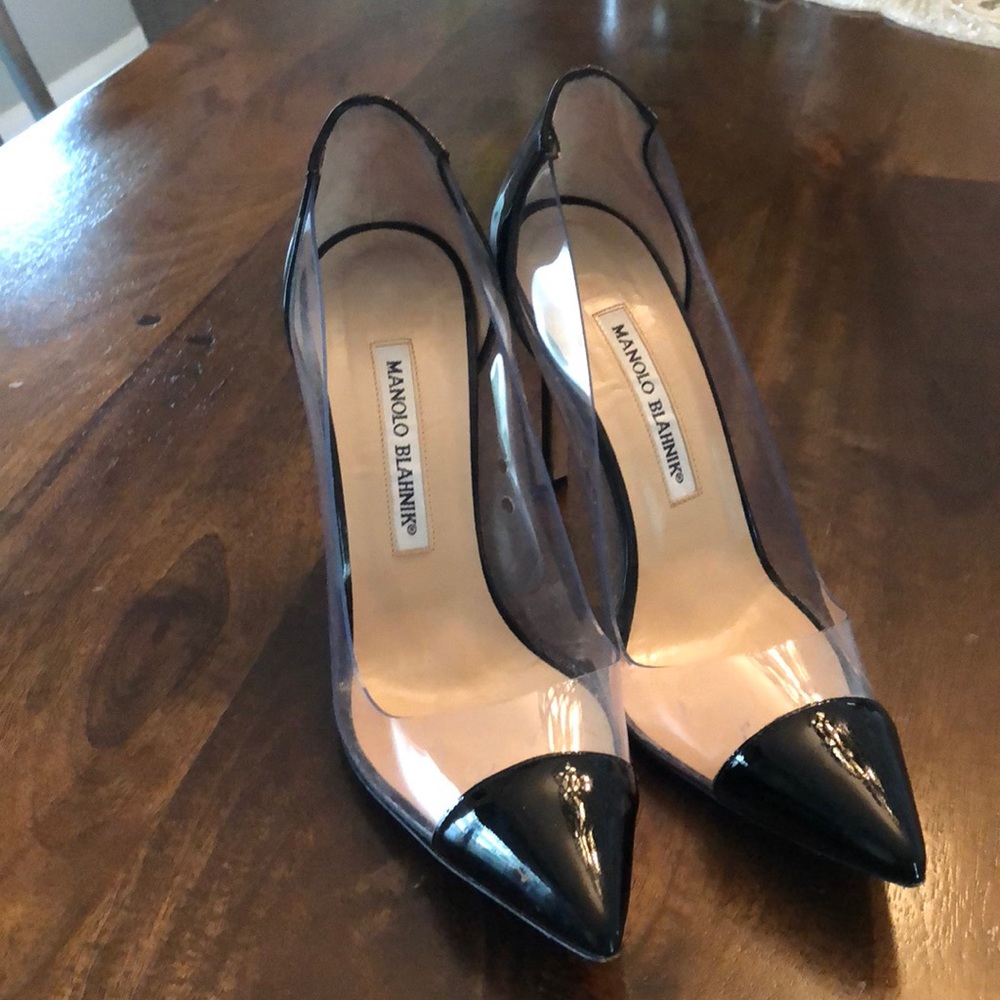 Manila Blahnik black and clear heels